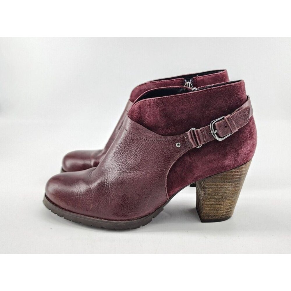CLARKS Womens Mission Parker Size 6.5 Block Heel Bootie Burgundy Leather Suede 9 - Picture 3 of 10